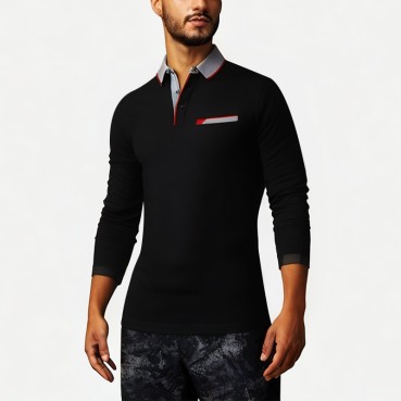 Slim Fit Classic Plaid Collar Men's Polo Shirt