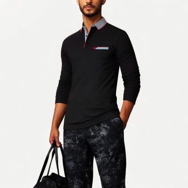 Slim Fit Classic Plaid Collar Men's Polo Shirt