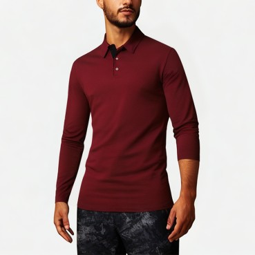Red Men's Long Sleeve Polo Shirt