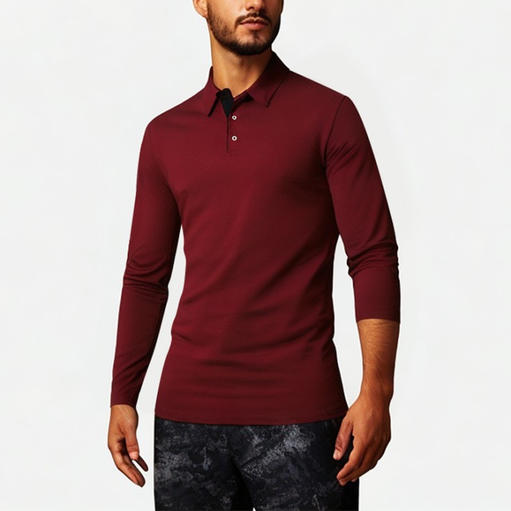 Red Men's Long Sleeve Polo Shirt