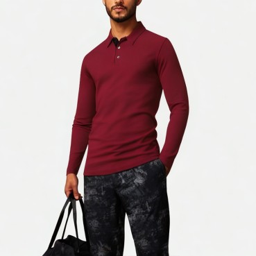 Red Men's Long Sleeve Polo Shirt