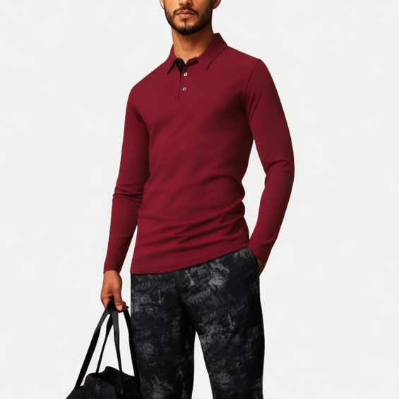 Red Men's Long Sleeve Polo Shirt