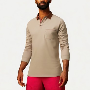 Men's Sports Cotton Long Sleeve Polo Shirt
