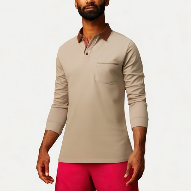 Men's Sports Cotton Long Sleeve Polo Shirt