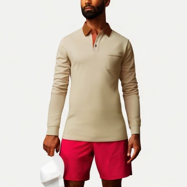 Men's Sports Cotton Long Sleeve Polo Shirt