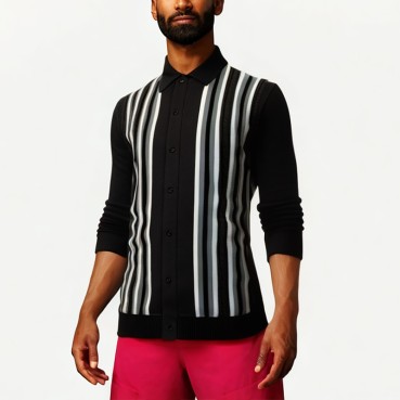 Men's Retro Striped Knitted Polo Shirt