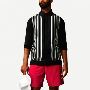Men's Retro Striped Knitted Polo Shirt