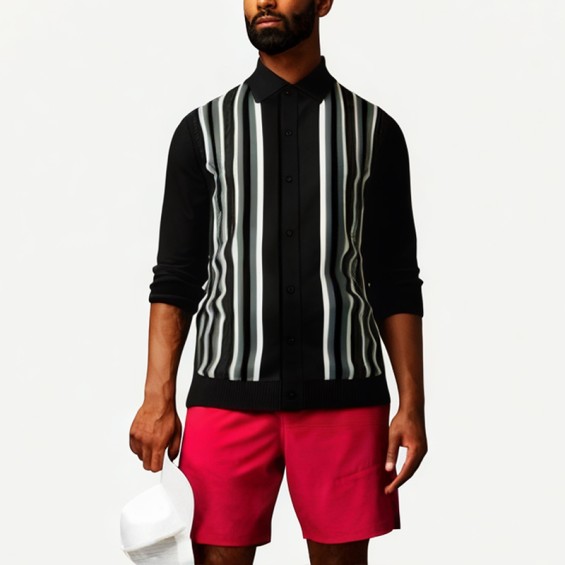 Men's Retro Striped Knitted Polo Shirt