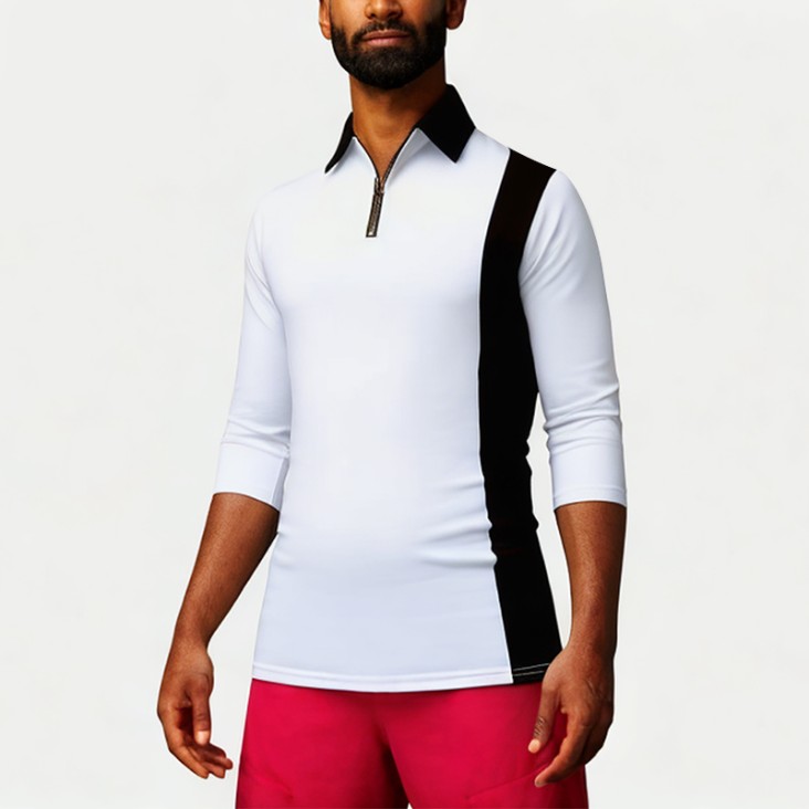 Fashionable Colorblock Zipper Men's Polo Shirt