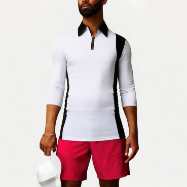 Fashionable Colorblock Zipper Men's Polo Shirt