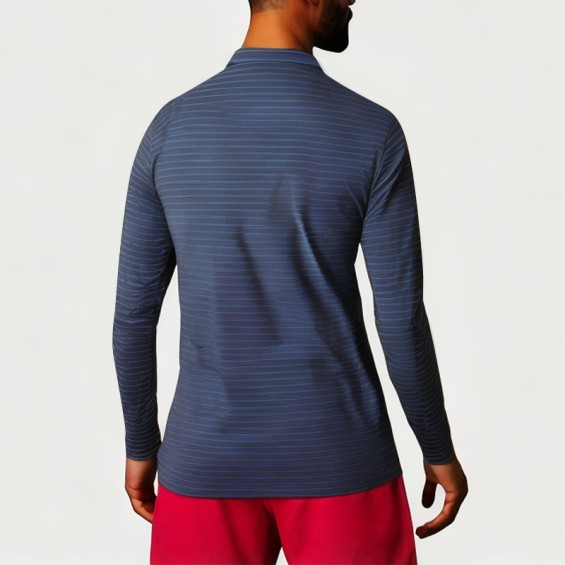 Men's Lightweight Breathable Striped Long Sleeve Polo Shirt