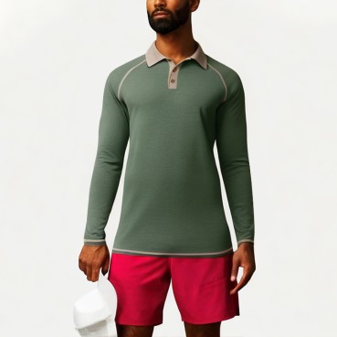 Casual Raglan Sleeve Men's Polo Shirt