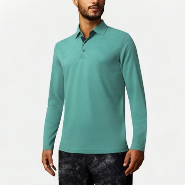 Men's Cotton Blend Long Sleeve Polo Shirt