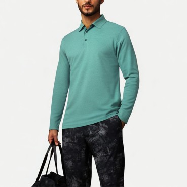 Men's Cotton Blend Long Sleeve Polo Shirt