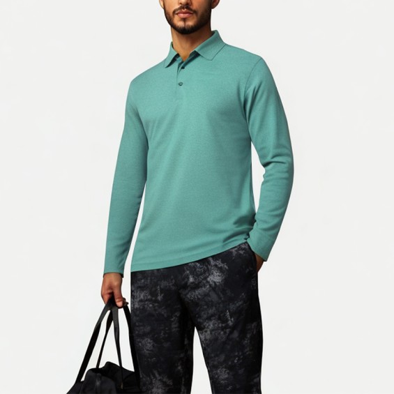 Men's Cotton Blend Long Sleeve Polo Shirt