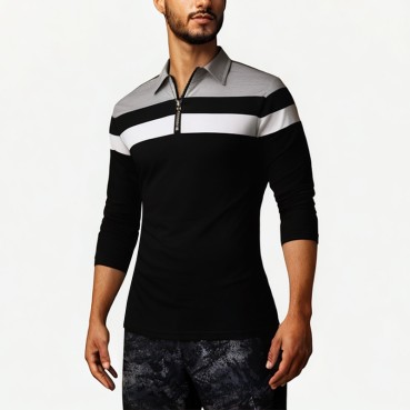 Men's Contrast Long Sleeve Polo Shirt