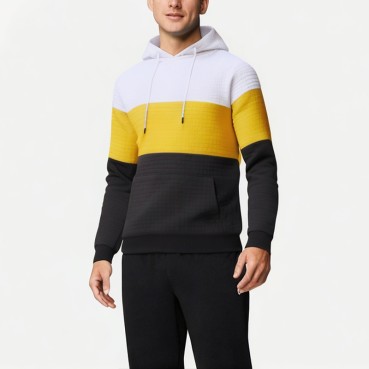 Men's Three-Color Waffle Hooded Sweatshirt