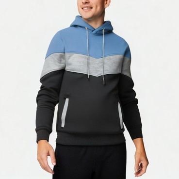 Men's Three-Color Stitching Hooded Sweatshirt
