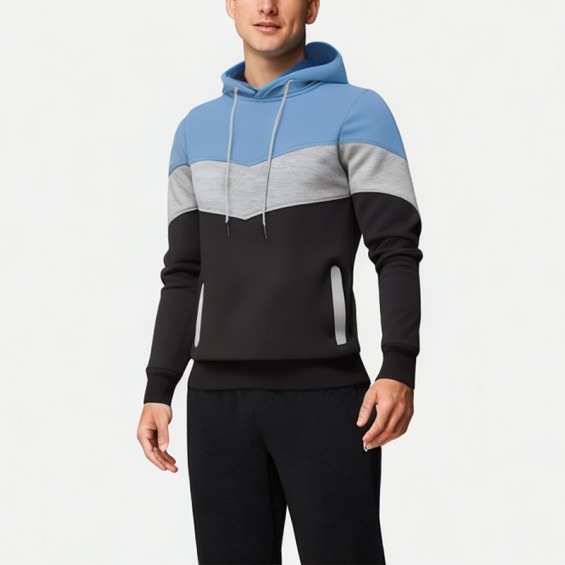 Men's Three-Color Stitching Hooded Sweatshirt