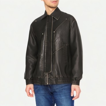 Men's Riveted PU Leather Motorcycle Jacket