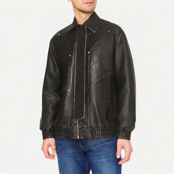 Men's Riveted PU Leather Motorcycle Jacket