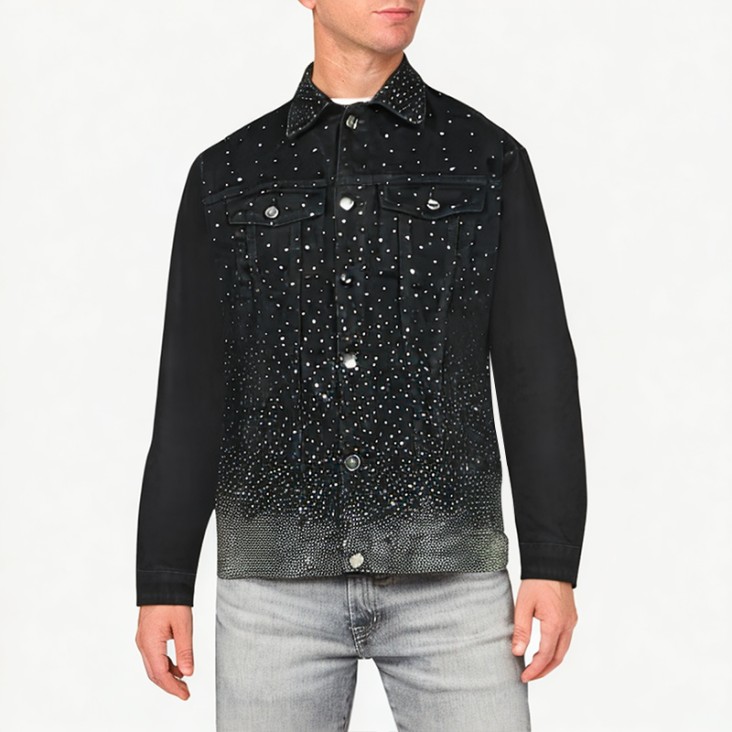 Men's Rhinestone Decorated Denim Jacket