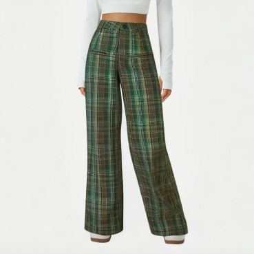 Women's Plaid Wide Leg Pants