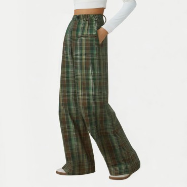 Women's Plaid Wide Leg Pants