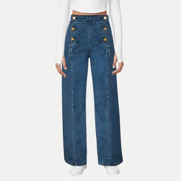 Women's Button High-Rise Wide-Leg Jeans