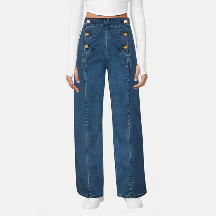 Women's Button High-Rise Wide-Leg Jeans