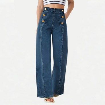 Women's Button High-Rise Wide-Leg Jeans