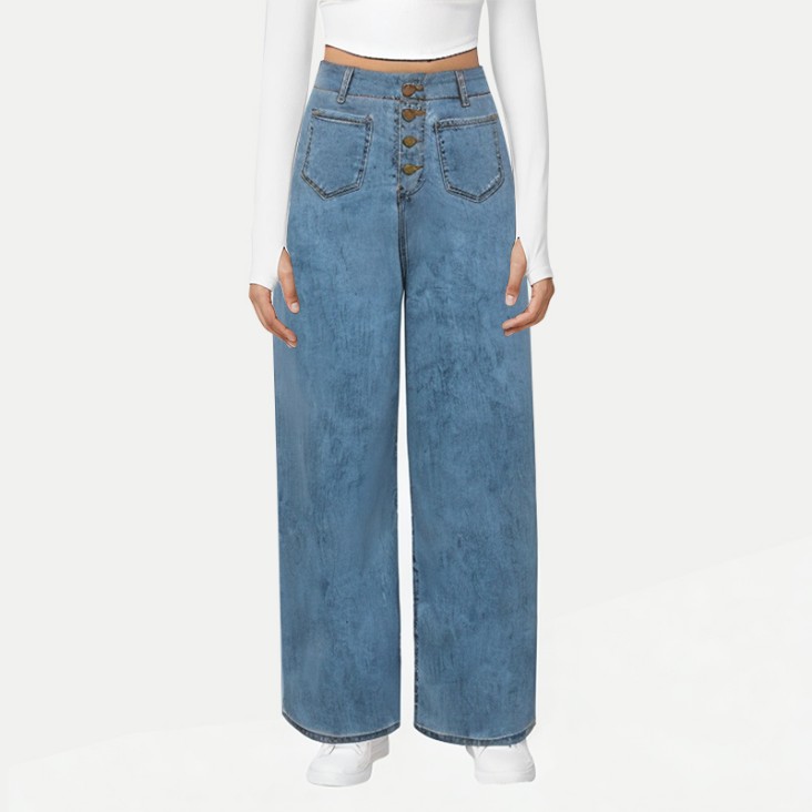 Women's Button Fly Wide Leg Jeans