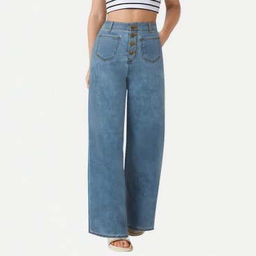 Women's Button Fly Wide Leg Jeans