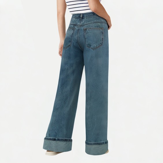 Loose Turned-Up Wide-Leg Jeans