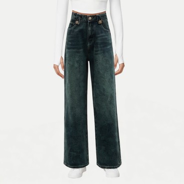 Retro High-Waist Wide-Leg Jeans