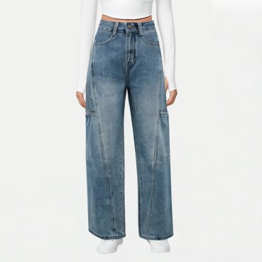 Washed high waist wide leg pants