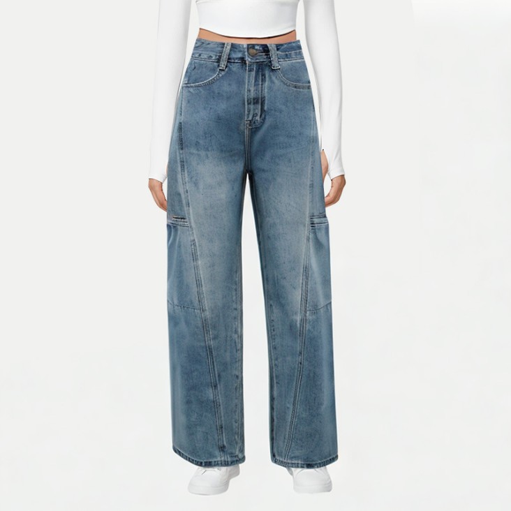 Washed high waist wide leg pants