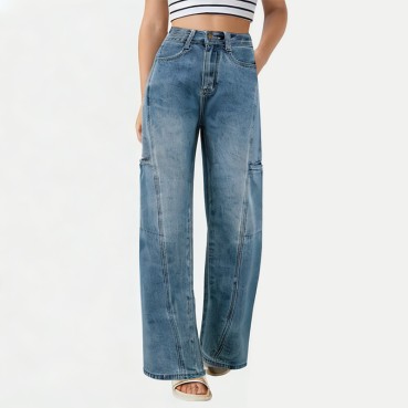 Washed high waist wide leg pants