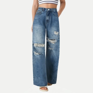 Women's Ripped Wide-Leg Jeans