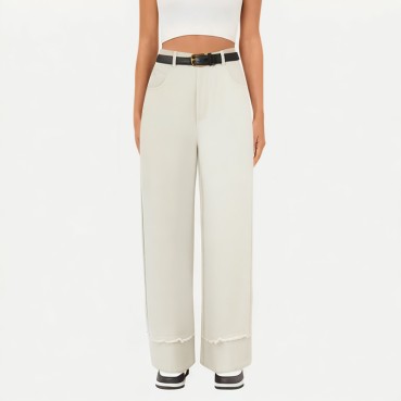 Rolled-Up Denim Wide-Leg Pants