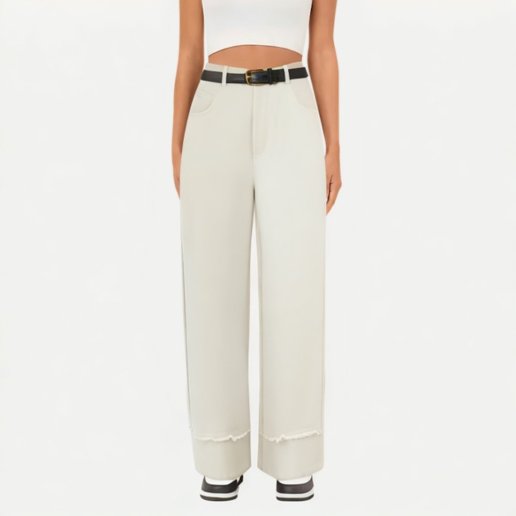 Rolled-Up Denim Wide-Leg Pants
