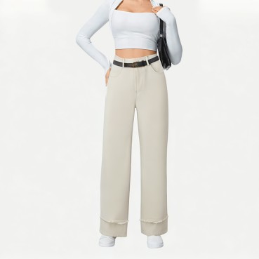 Rolled-Up Denim Wide-Leg Pants