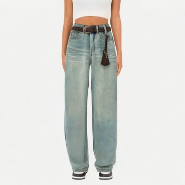 High-Waisted Washed Wide-Leg Jeans