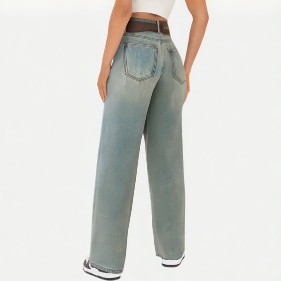 High-Waisted Washed Wide-Leg Jeans