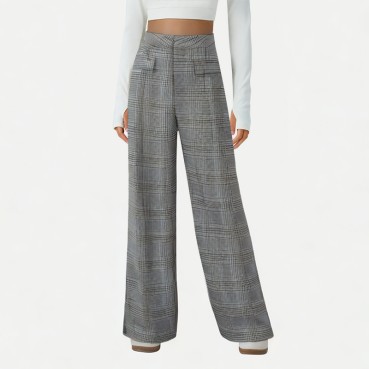 High-Waisted Plaid Wide-Leg Pants
