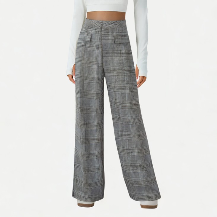 High-Waisted Plaid Wide-Leg Pants