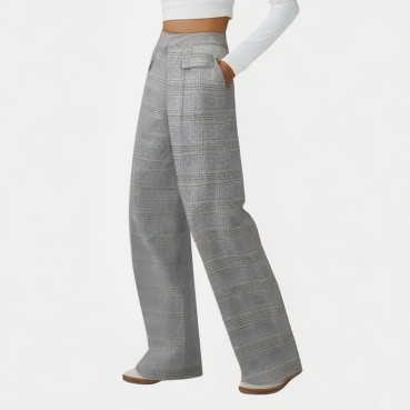 High-Waisted Plaid Wide-Leg Pants