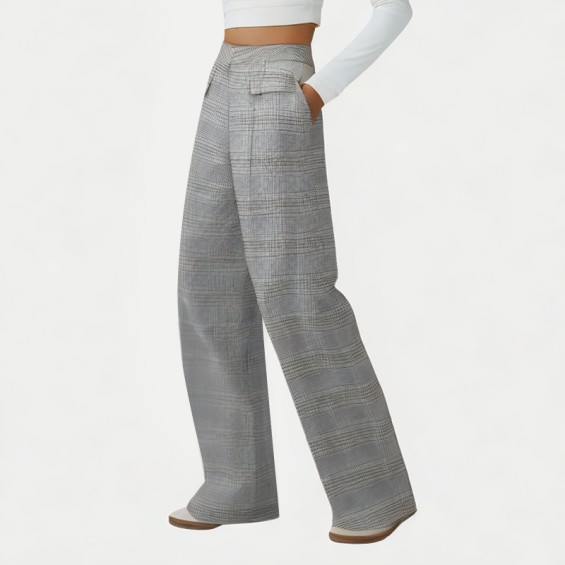 High-Waisted Plaid Wide-Leg Pants