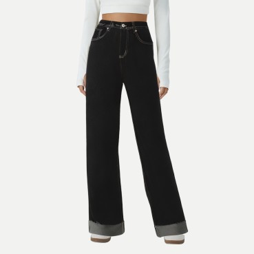 Women's Black Vintage High Street Straight Jeans