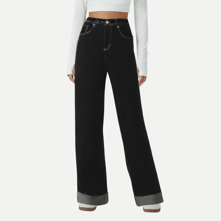 Women's Black Vintage High Street Straight Jeans